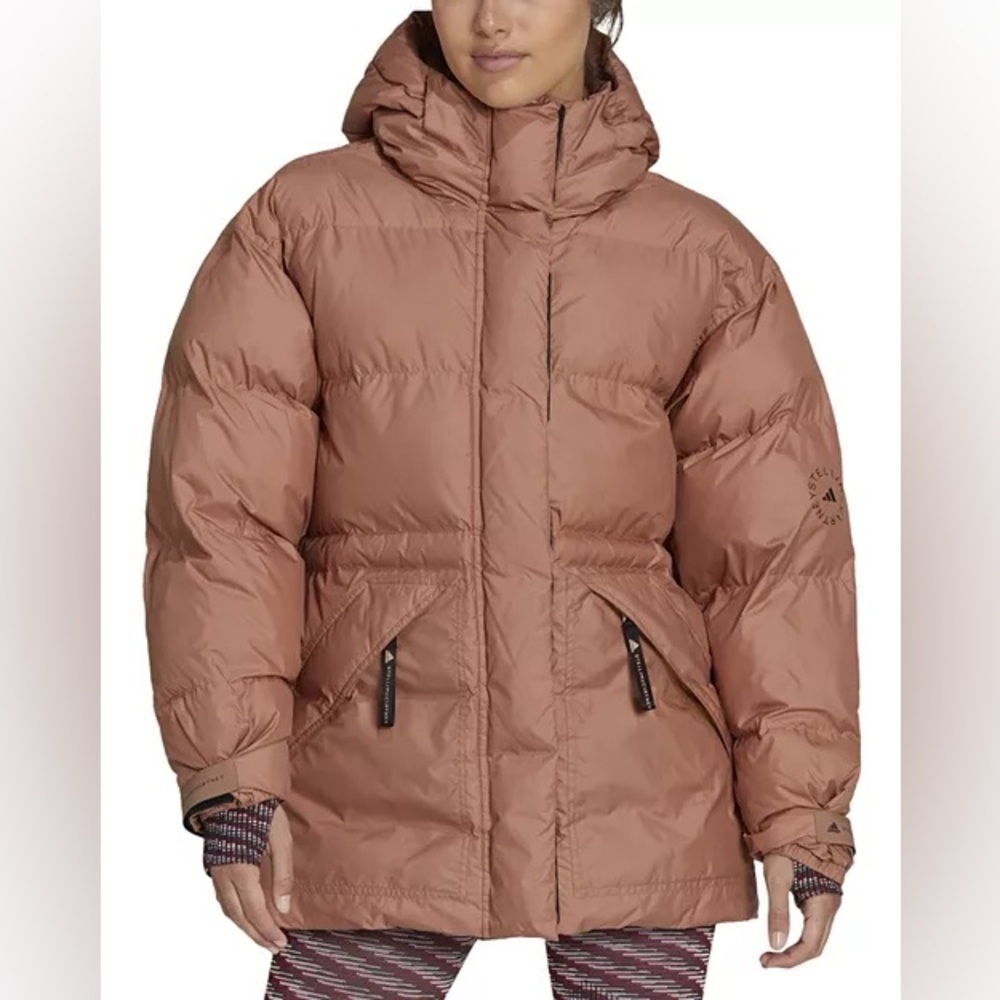 Adidas by Stella McCartney Tan Hooded Puffer Jacket, Size Small - Picture 2 of 16